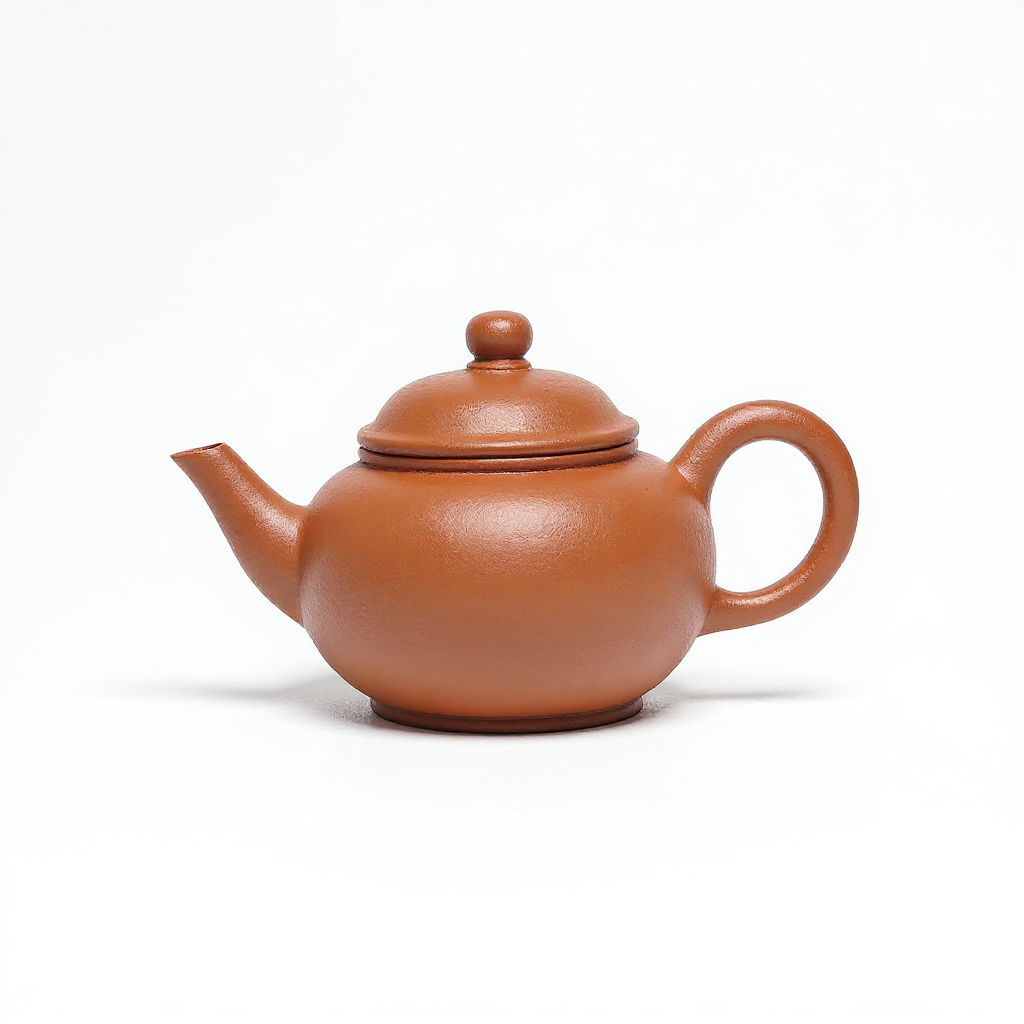 Artisan handcrafted Yixing Zisha Shui Ping teapot made from authentic Lao Hongni red clay, 160ml Gongfu teapot for traditional Chinese tea brewing, featuring smooth rounded design and fine craftsmanship for Pu-erh and oolong teas.